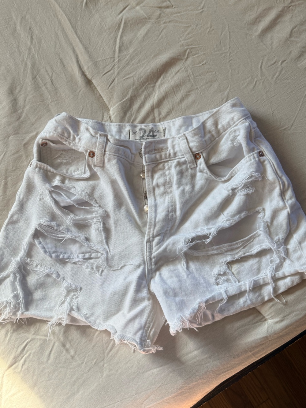 Twenty White High-Rise Distressed Denim Shorts